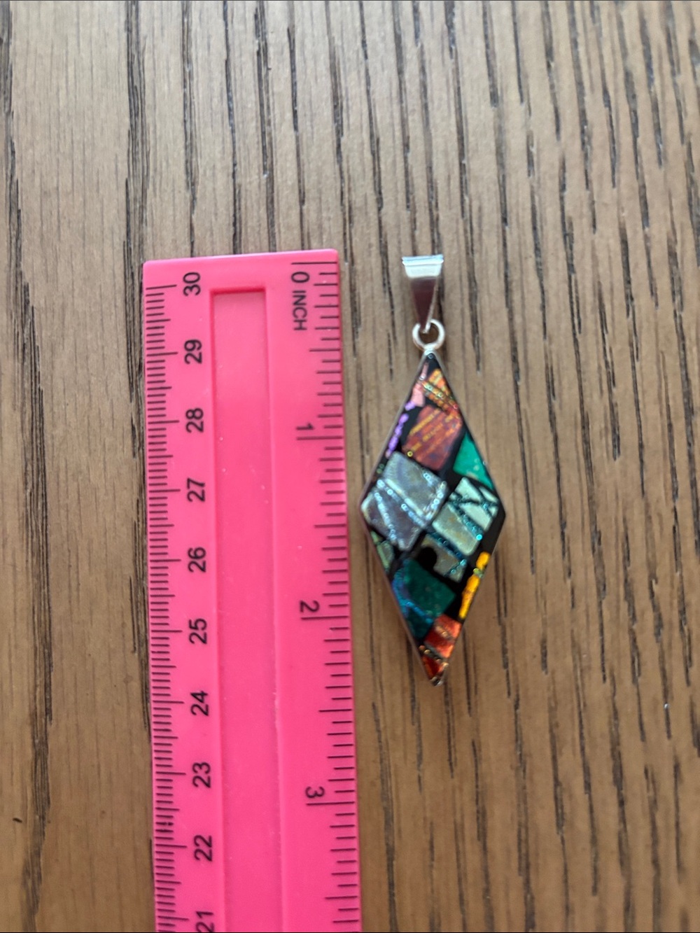 New Multicolor Dichroic Stained Glass-Inspired Rhombus Pendant 925 Silver Stamp - Picture 7 of 11